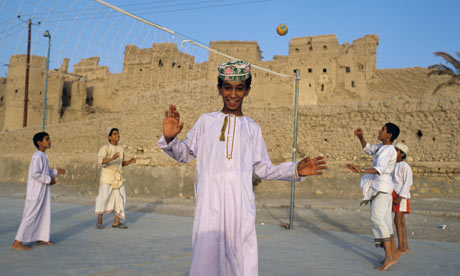 Boys playing volleyball, Al Sulayf, Oman