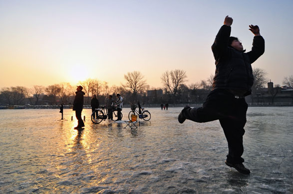Dance travel photos: dancing on frozen lake, China
