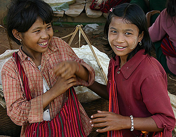 Been there red comp: School girls at the market, Inle Lake, Shan State, Burma