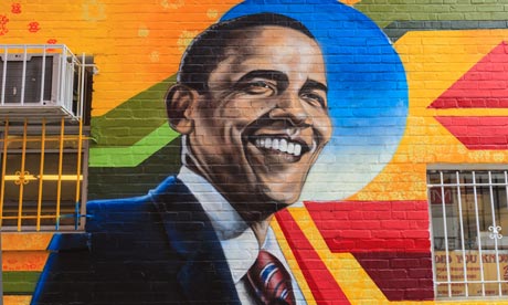 Graffiti image of Barack Obama on the side wall of Ben's Chili Bowl, Washington DC