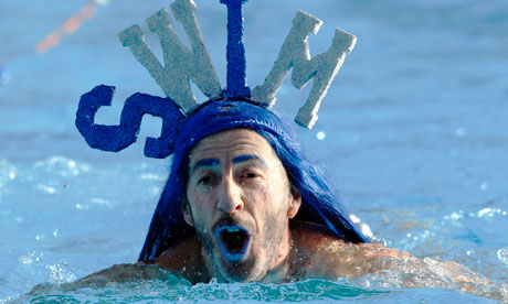 A competitor swims at the UK Cold Water Swimming Championships at Tooting Bec Lido in south London.