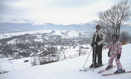 Jayne and Lucy, the writer's wife and daughter, skiing in Poland