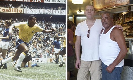 Jairzinho celebrating his historic goal in the 1970 World Cup final, and with the writer, who bumped