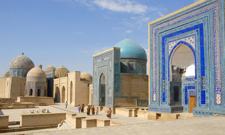 Intricate and colossal mausoleums in Samarkand’s Registan.