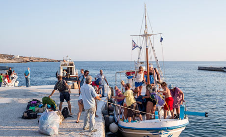 Visitors disembarking at Donoussa