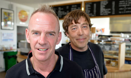 Norman Cook  with chef Danny Stocklandat the Big Beach Cafe