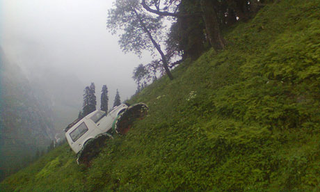 Tackling a 35-degree slope in Manali in a specially adapted Jeep