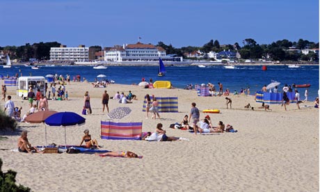 Looking to Sandbanks from Shell Bay, Studland.