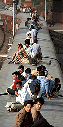 A train pulls in to New Delhi station