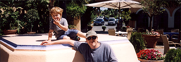 Jon Ronson in Marbella with his son