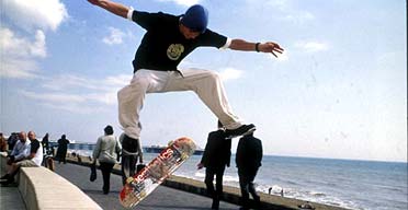 A skateboarder in Brighton