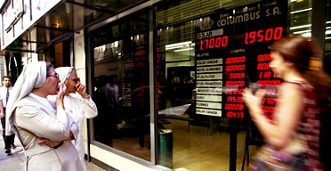 A bank displaying exchange rates, Buenos Aires