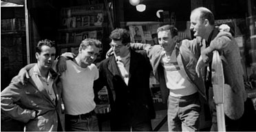 Allen Ginsberg and others outside the City Lights bookstore, San Francisco