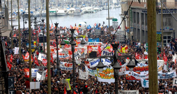  Students and workers demonstrate near the old port in Marseille