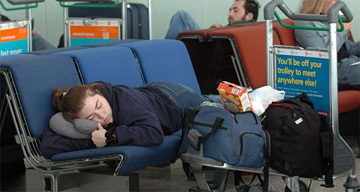 Sleeping in an airport departure lounge