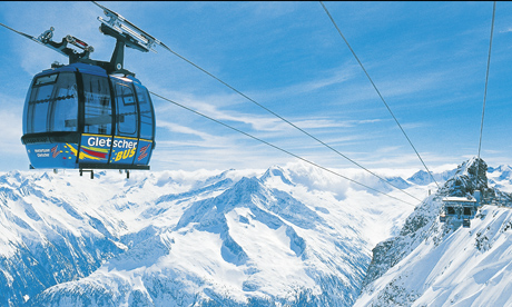 Skiing in Finkenberg, Austria. Cable car.