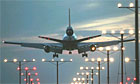 A plane lands in Los Angeles
