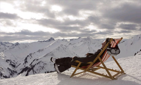Relaxing on a snow-capped mountain 