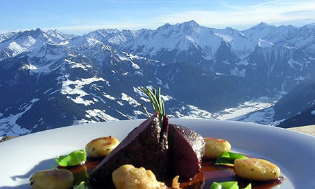 A meal is served at the Kristallhuette, Austria
