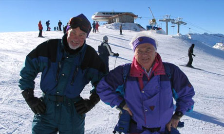 Senior skier Alan Bevan (right) with friend Geoff
