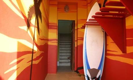 Surf board outside Les Grandes Vagues 