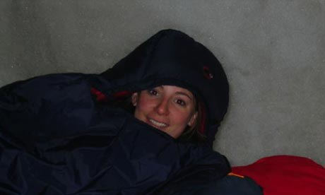 Gemma Bowes keeping warm at Iglu Dorf, Switzerland