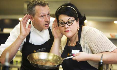  Nick Nairn and Amy Lamé listen for the right sizzle for a rib eye steak