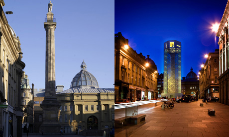 Grey's Monument in Newcastle with proposed hotel