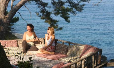 Yuva visitors relax on the gazebo