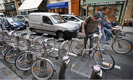 'Velib' rental bicycles in central Paris