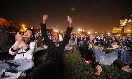 Supporters celebrate Obama's victory in Grant Park, Chicago