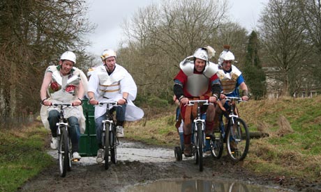 Mountain bike chariot race, Llanwrtyd Wells, Wales