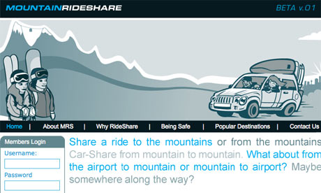 Mountainrideshare.com website screen grab