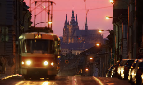 Travelling by tram in the Prague, Czech Republic