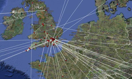 map of united kingdom countries. Map of UK flight patterns via