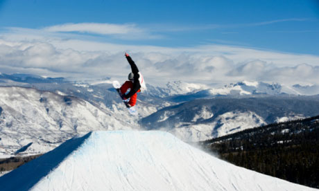 Snowboarder in terrain park