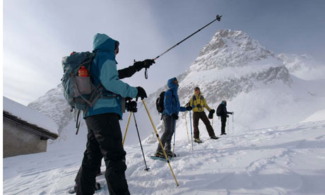 Susan Greenwood on a snow shoe trek in Switzerland