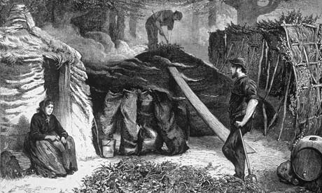 Victorian engraving of charcoal burners at work in Epping Forest