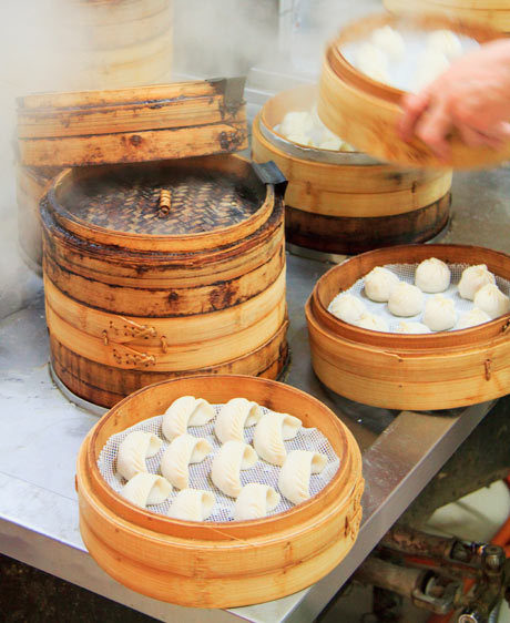 Bamboo baskets with dumplings