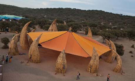 Orange and green … one of Boom’s eco-friendly performance tents 