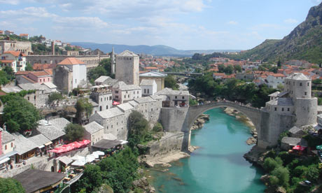 The rebuilt Ottoman-era bridge in Mostar, Bosnia and Herzegovina.