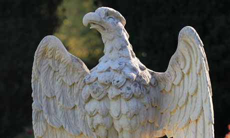 One of the two restored stone eagles in the sunken garden of Castle Ward