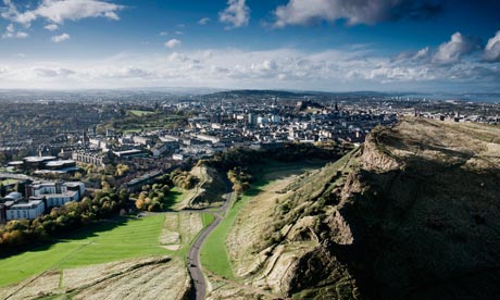 Salisbury Crags as viewed from Arthur's Seat in Edinburgh's Holyrood Park