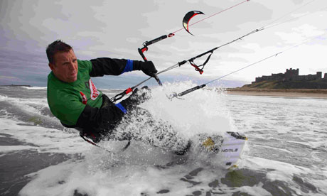 Kevin Anderson kitesurfing in Northumberland