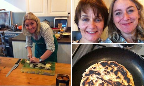 Emma Kennedy in the kitchen, with Livvy, and the fruits of her labours