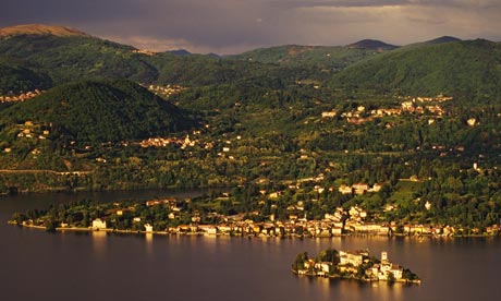 The view towards Sacro Monte across Lake Orta, Italy