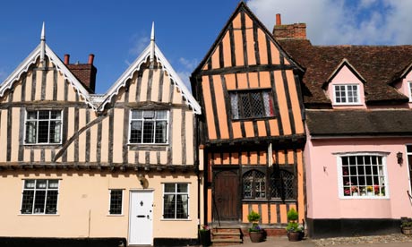 Pretty in pink, white and gold … Lavenham in Suffolk, England