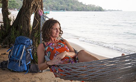 Susan Smillie in hammock on Rabbit Island, Cambodia