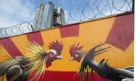 Graffiti of fighting cocks