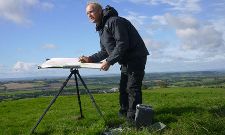 Artist Luke Piper at work on the Saint Michael ley line